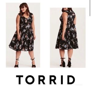 TORRID Floral Fit and Flare Black Dress